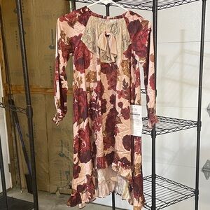 Joyfolie Burgundy and Cream Floral Dress